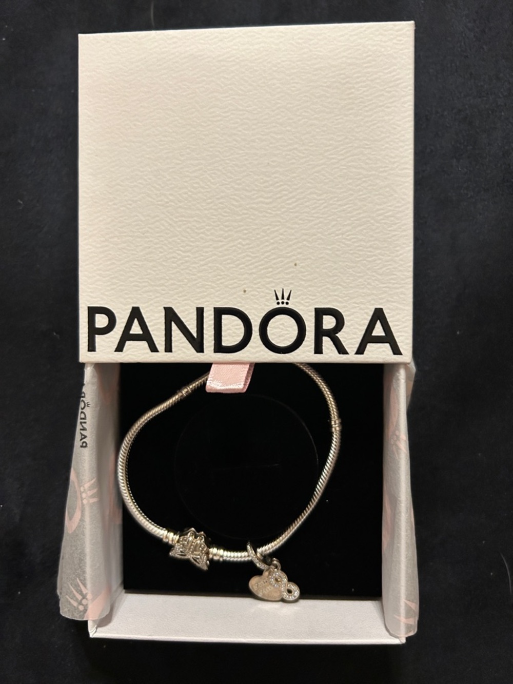 NWT Pandora Sterling Silver Heart & Butterfly Clasp Charm Bracelet